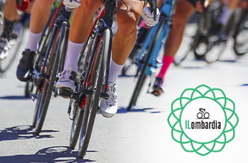 Ciclisti su strada, logo Giro di Lombardia