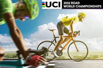 Ciclisti in azione, logo dei Mondiali di ciclismo 2022