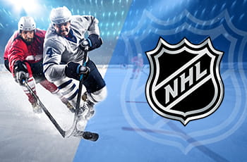 Giocatori di hockey in azione, logo NHL