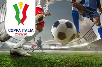 Calciatori in azione, logo Coppa Italia 2022/23