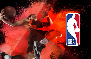 Giocatore di basket in azione, logo NBA