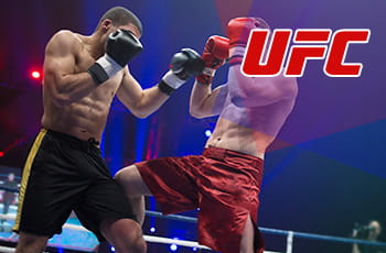 Due combattenti di UFC sul ring, logo UFC