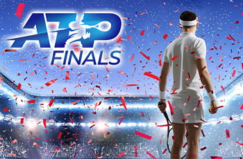 Tennista in azione, logo ATP Finals