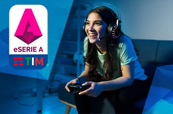 Ragazza che gioca ai videogiochi, logo eSerie A TIM