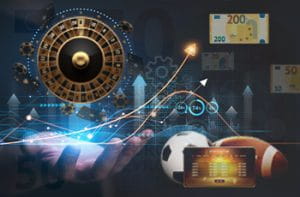 Roulette, pallone da calcio e da rugby, grafici e euro