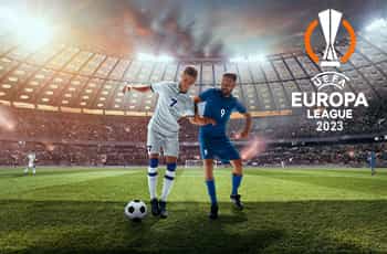 Calciatori in azione, logo UEFA Europa League