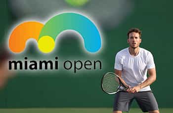 Tennista in azione, logo Miami Open