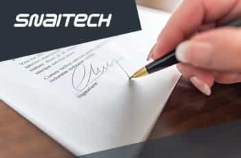 Mano che firma un documento, logo Snaitech