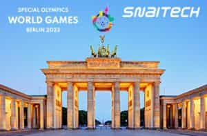 Porta di Brandeburgo, logo Special Olympics World Games e logo Snaitech