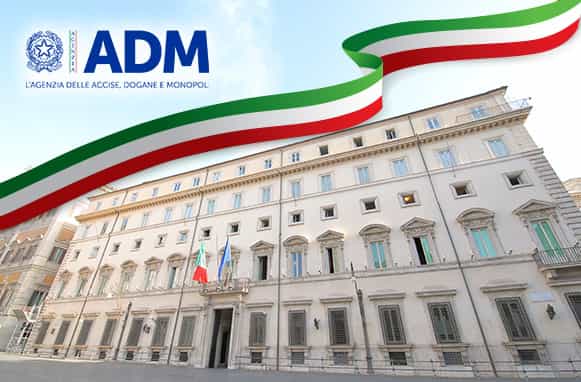 Palazzo Chigi, bandiera italiana e logo ADM