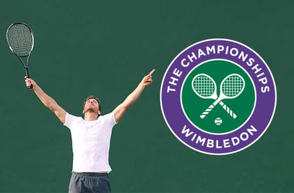 Tennista che esulta, logo Wimbledon