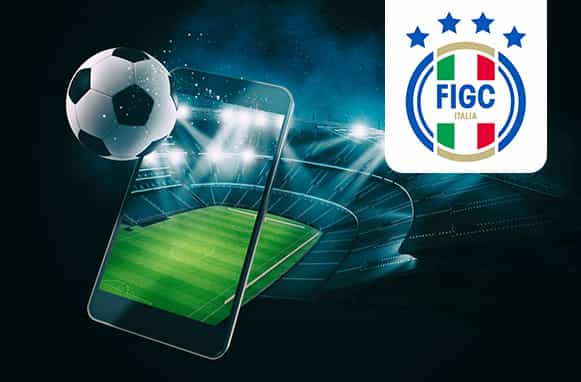 Smartphone con un pallone. logo FIGC