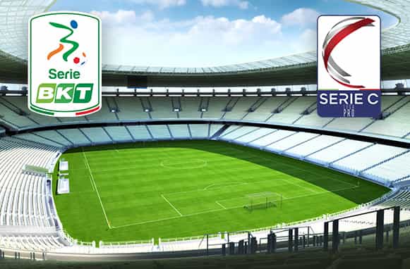 Stadio vuoto, logo Serie B e logo Serie C