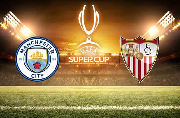 Logo Super Cup, stemma Manchester City e stemma Siviglia