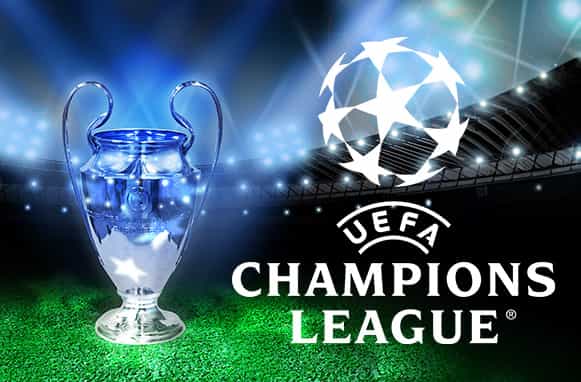 Coppa della Champions e logo Champions League 2023/24