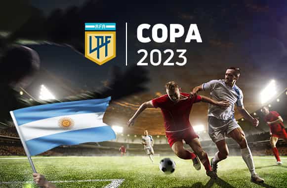 Calciatori in azione, bandiera argentina, logo Copa de la Liga