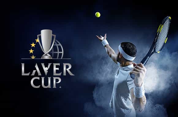 Tennista in azione, logo Laver Cup