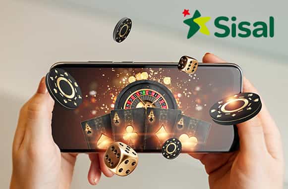 Smartphone con giochi da casinò, logo Sisal