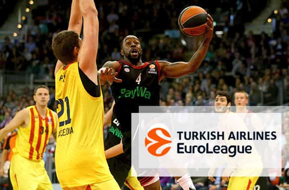 Giocatori di basket in azione, logo Euroleague