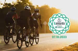 Ciclisti su strada, logo Giro di Lombardia