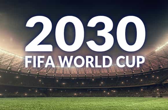 Stadio di calcio, logo Fifa World Cup 2030