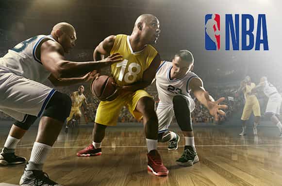 Giocatori di basket in azione, logo NBA 2023/24