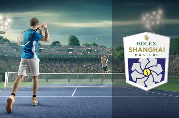 Tennisti in azione, logo Shanghai Masters 2023