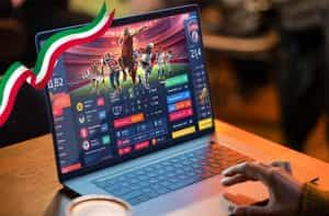 Laptop con sito scommesse e bandiera italiana