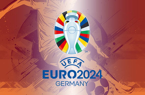 Calciatore in azione, logo Euro 2024