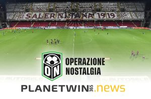 Stadio Arechi, logo Operazione nostalgia e logo Planetwin.news