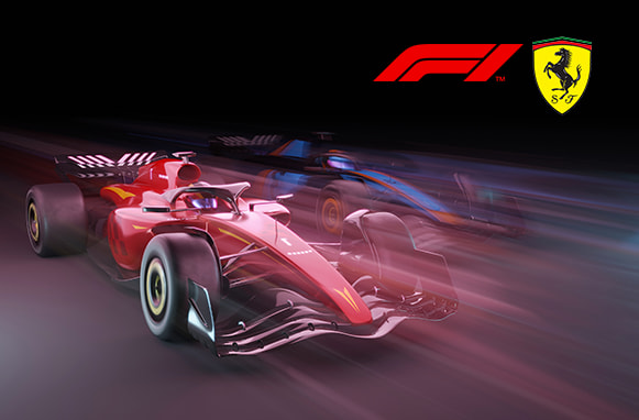 Macchine formula 1, logo Ferrari e F1