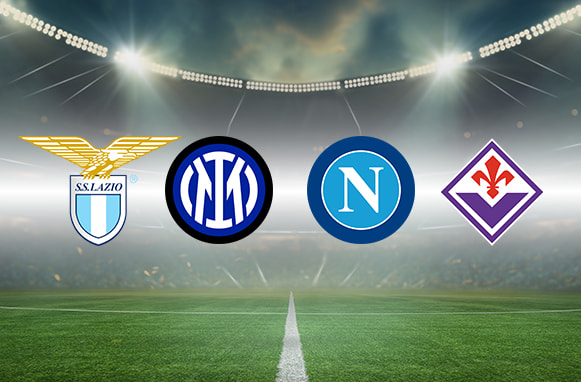 Stadio di calcio, logo Lazio, Inter, Napoli e Fiorentina