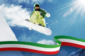 Snowboard e bandiera italiana