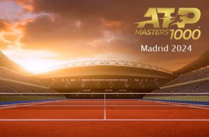 Campo da tennis e logo atp Madrid 2024