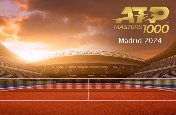 Campo da tennis e logo atp Madrid 2024