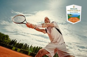 Tenis oyuncusu ve Monte Carlo Masters logosu