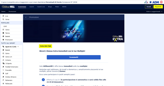 La promo scommesse Extra Bet Club di William Hill