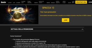 La promo scommesse Spacca 13 di bwin