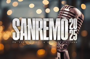 Microfono e logo di Sanremo 2025