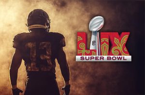 Giocatore di football, logo LIX Super Bowl