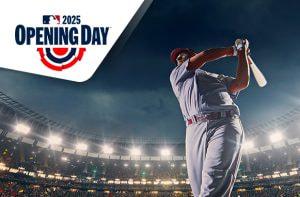 Giocatore di baseball in azione, logo MLB