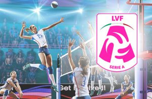 Pallavolista in azione, logo Serie A1