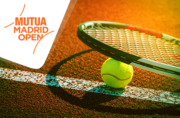 Racchetta da tennis, pallina e logo Madrid Open