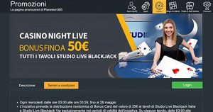 La promo casinò Casino Night Live di Planetwin365
