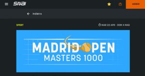La promo scommesse Madrid Open Masters 1000 di SNAI