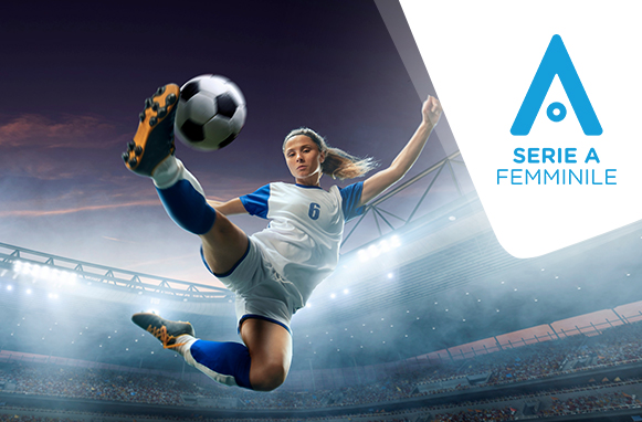 Calciatrice in azione, logo Serie A femminile
