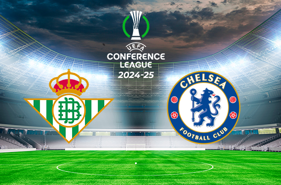 Logo Conference League, logo Betis e logo Chelesea