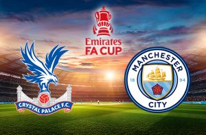 Logo della FA Cup e delle finaliste Crystal Palace e Manchester City