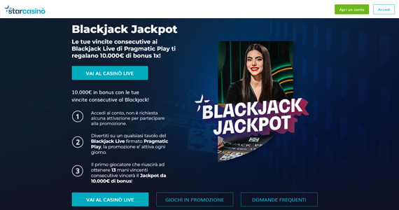 La promo casinò Blackjack Jackpot di StarCasinò