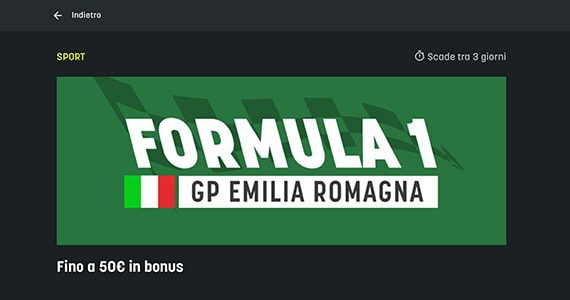 La promo scommesse Formula 1 GP Emilia Romagna di SNAI
